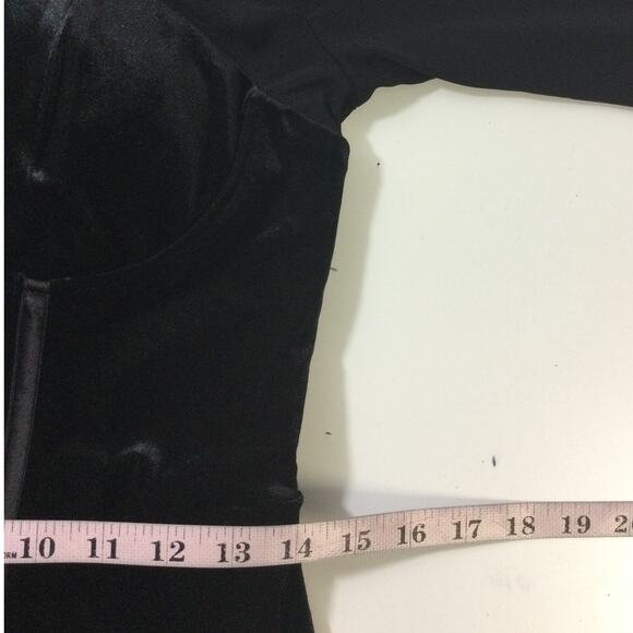 LULUS SZ L Sensational Situation Black Velvet Feather Bustier Midi Dress NWT 0B5 - Picture 7 of 12